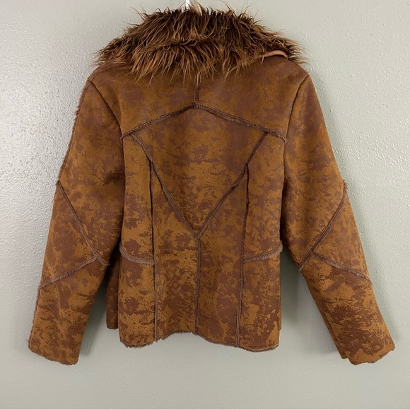 Kaity Brown Faux Fur Collar Vegan Leather Patchwork Coat Sz L Penny Lane Jacket - Picture 6 of 11